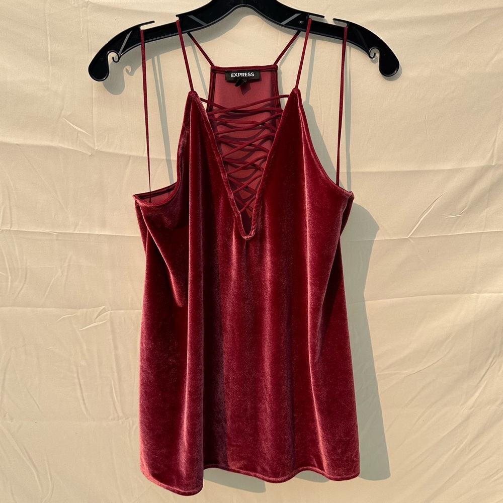 Express criss cross velour tank top